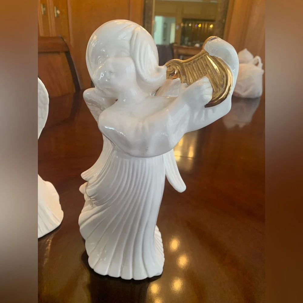 3 ATLANTIC MOLD 12 INCH TALL CERAMIC ANGELS PLAYING CHRISTMAS HYMNS PREOWNED